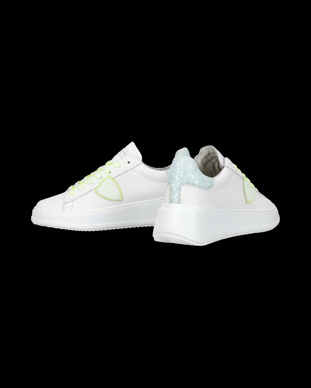 Philippe Model Sneakers casual Tres Temple da donna in pelle e glitter - Bianco e rosa In Vendita