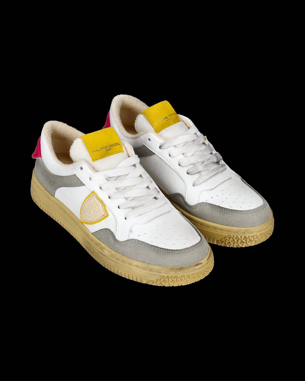 Philippe Model Sneakers Lyon Tennis Donna, Bianco Fucsia Giallo Sottocosto