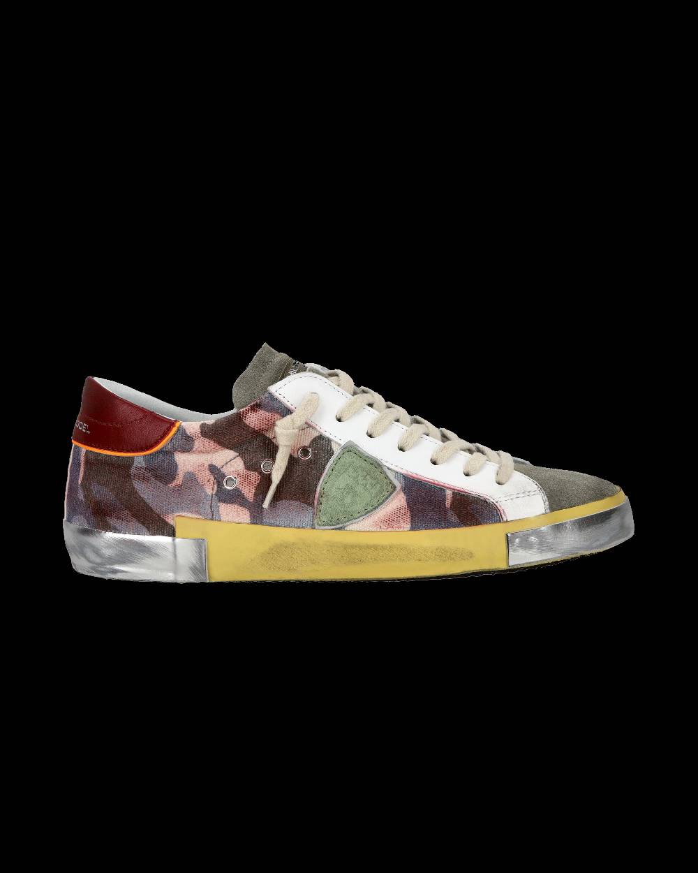 Philippe Model Sneaker casual Prsx da uomo in pelle stampata - Bordeaux e verde Comprare a buon mercato
