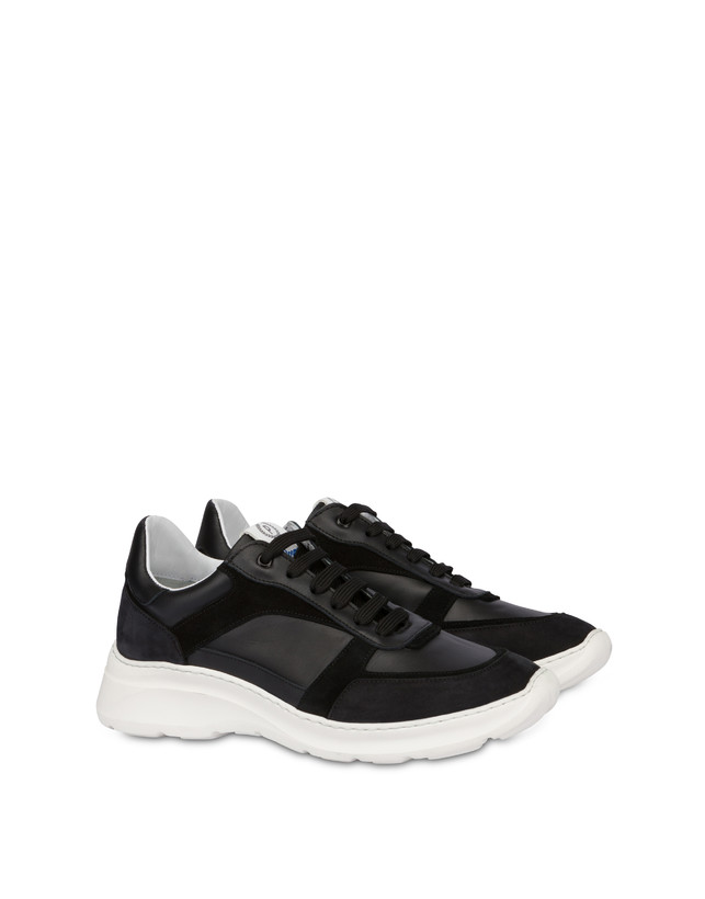 Pollini Sneakers In Vitello, Nabuk E Crosta Roomy Nero/nero/nero/nero/nero Soddisfazione Garantita