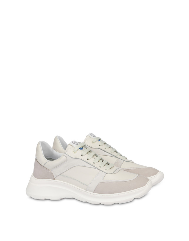 Pollini Sneakers In Vitello, Nabuk E Crosta Roomy Avorio/perla/bianco/bianco/avorio Acquista Ora