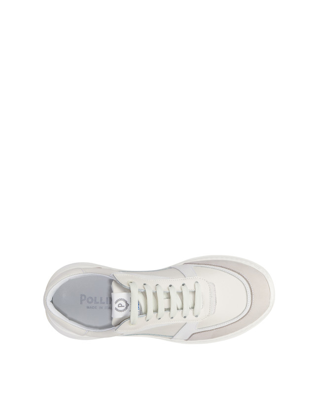 Pollini Sneakers In Vitello, Nabuk E Crosta Roomy Avorio/perla/bianco/bianco/avorio Acquista Ora