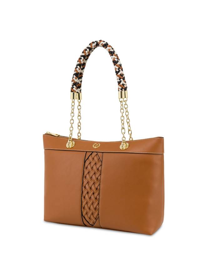 Pollini Shopper Con Intreccio Agadir Cuoio Vendita Calda
