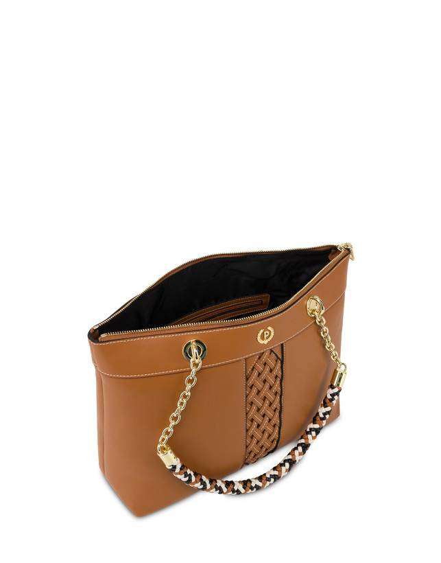 Pollini Shopper Con Intreccio Agadir Cuoio Vendita Calda