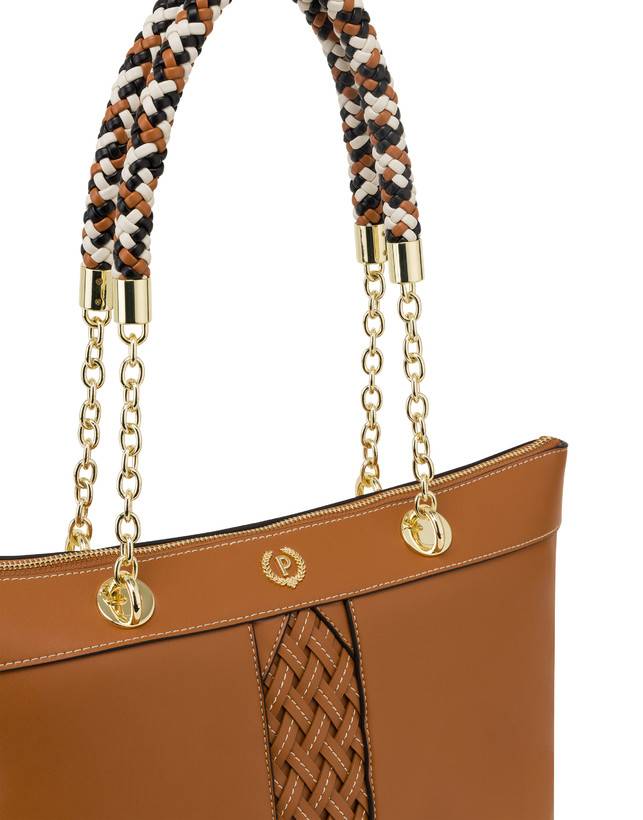 Pollini Shopper Con Intreccio Agadir Cuoio Vendita Calda