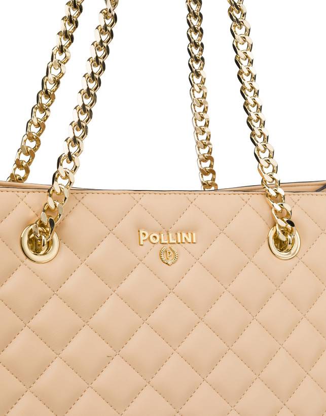 Pollini Tote Bag Trapuntata Interlock Beige/beige Saldi Di Fabbrica