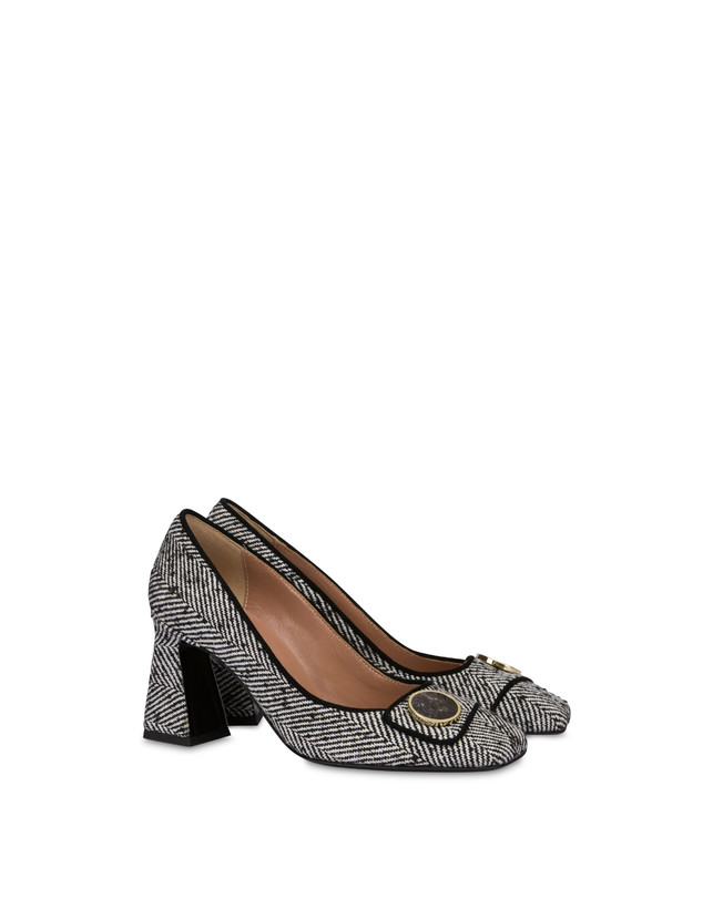 Pollini Décolleté In Tessuto Spigato Dama Bianco-nero/nero I Più Venduti