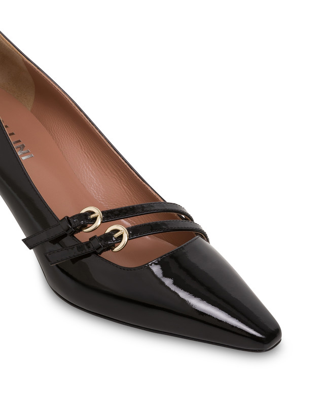 Pollini Décolleté In Vernice Bi-buckle Nero Italia