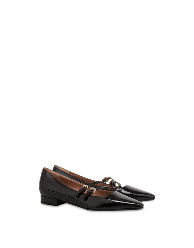 Pollini Ballerine In Vernice Bi-buckle Nero Spedizione Gratuita