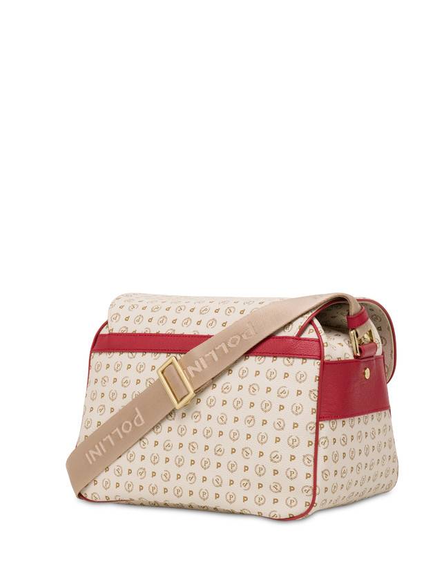 Pollini Borsa A Spalla Multitasche Heritage Logo Classic Avorio/lacca In Linea