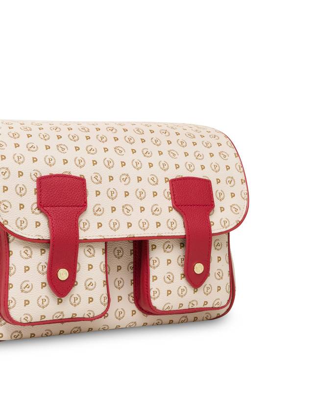 Pollini Borsa A Spalla Multitasche Heritage Logo Classic Avorio/lacca In Linea