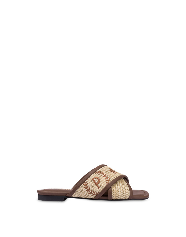Pollini Sandali Flat In Paglia Intrecciata Macro Heritage Naturale/marrone