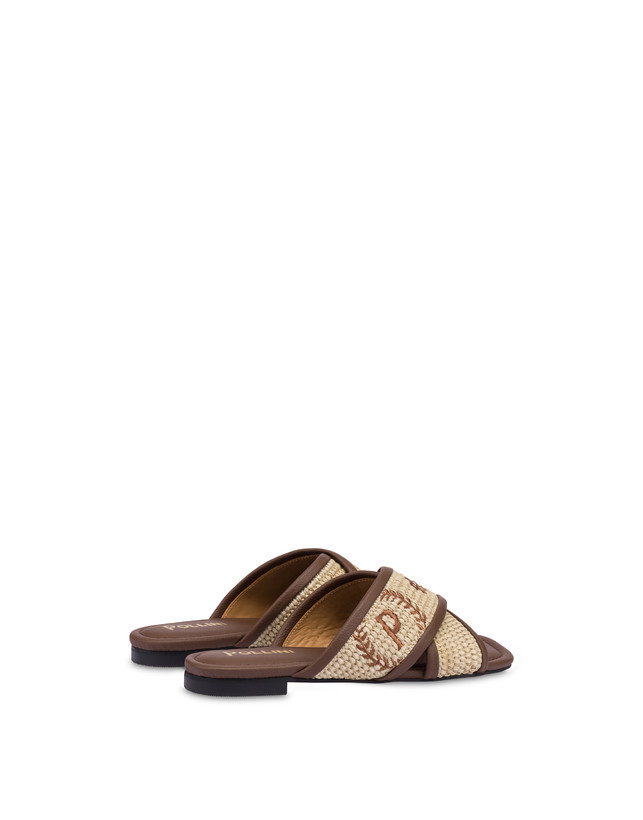 Pollini Sandali Flat In Paglia Intrecciata Macro Heritage Naturale/marrone Sottocosto