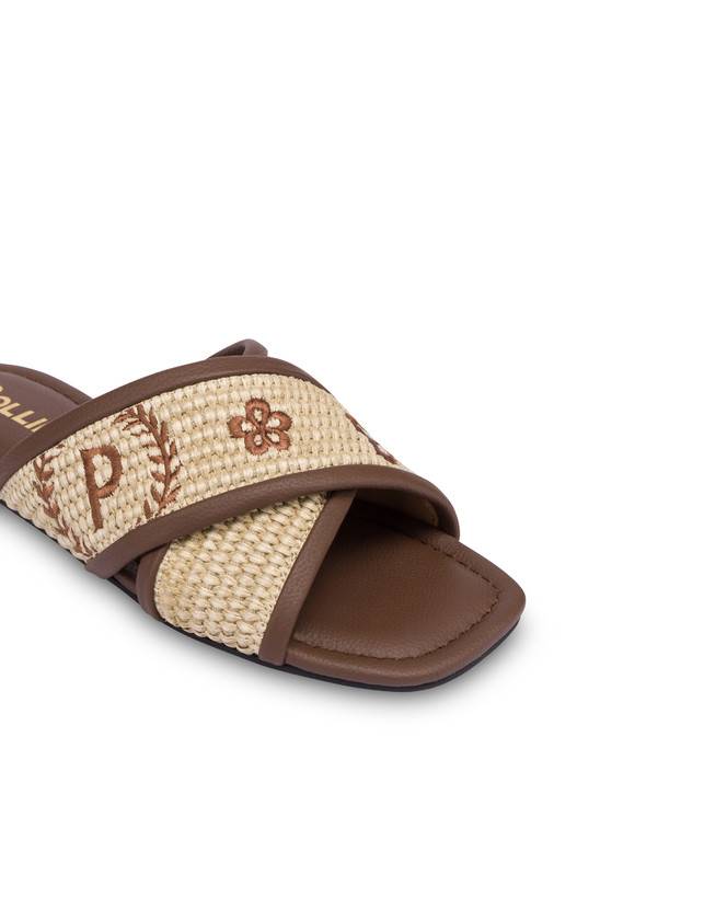 Pollini Sandali Flat In Paglia Intrecciata Macro Heritage Naturale/marrone Sottocosto