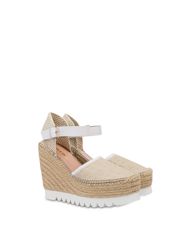 Pollini Sandali Con Zeppa Espadrillas Heritage Logo Embossed Avorio Economico