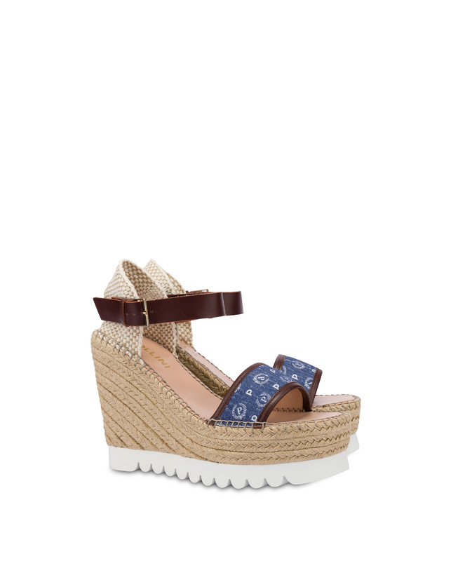Pollini Sandali Con Zeppa Espadrillas Heritage Denim Jacquard Blu/marrone Online
