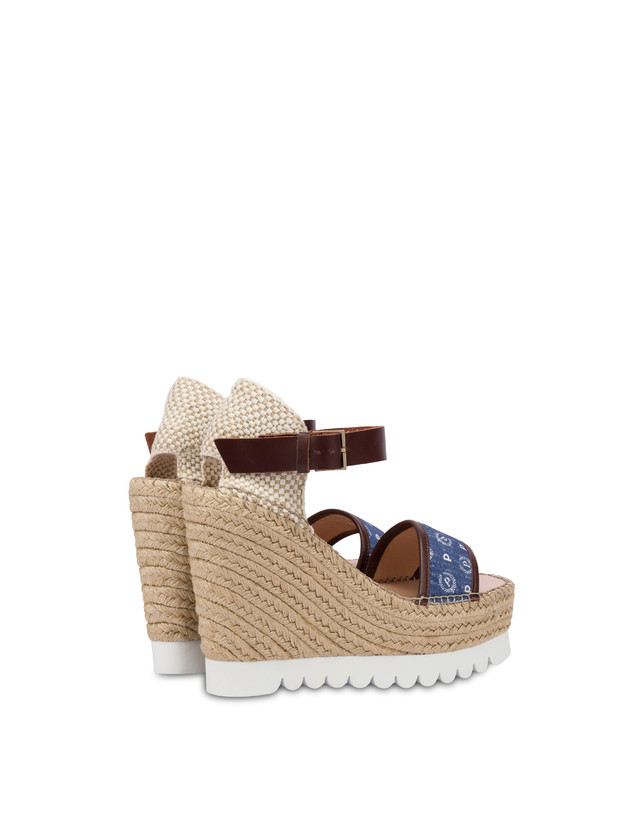 Pollini Sandali Con Zeppa Espadrillas Heritage Denim Jacquard Blu/marrone Online
