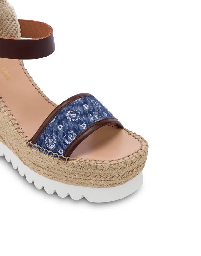 Pollini Sandali Con Zeppa Espadrillas Heritage Denim Jacquard Blu/marrone Online