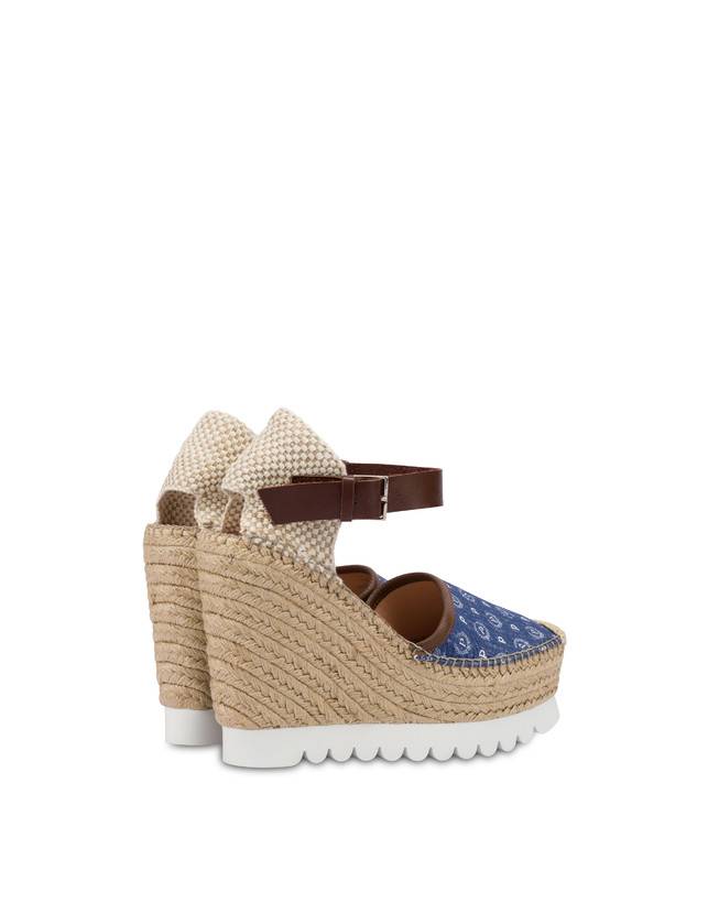 Pollini Sandali Con Zeppa Espadrillas Heritage Denim Jacquard Blu/marrone Outlet