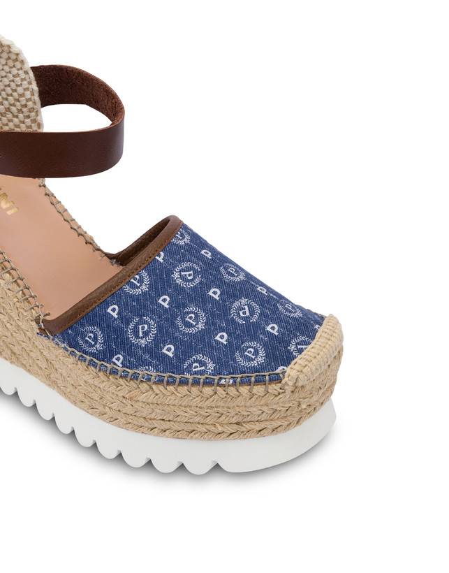 Pollini Sandali Con Zeppa Espadrillas Heritage Denim Jacquard Blu/marrone Outlet