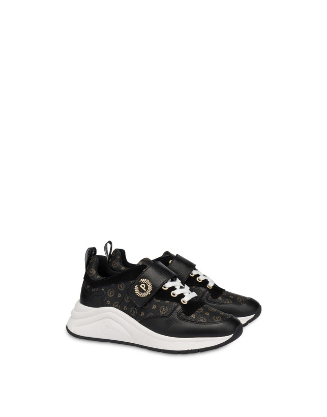 Pollini Sneakers In Vitello E Pvc Logo Heritage Nero/nero Negozio