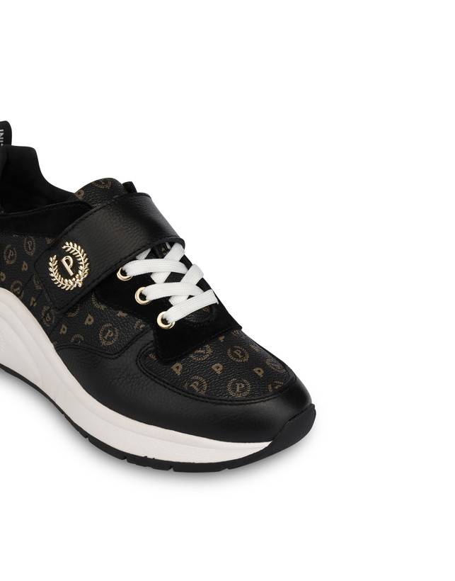 Pollini Sneakers In Vitello E Pvc Logo Heritage Nero/nero Negozio