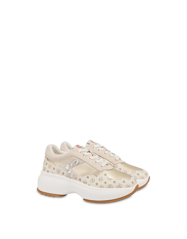 Pollini Sneakers Con Pietre E Strass Forever Avorio/platino In Saldo