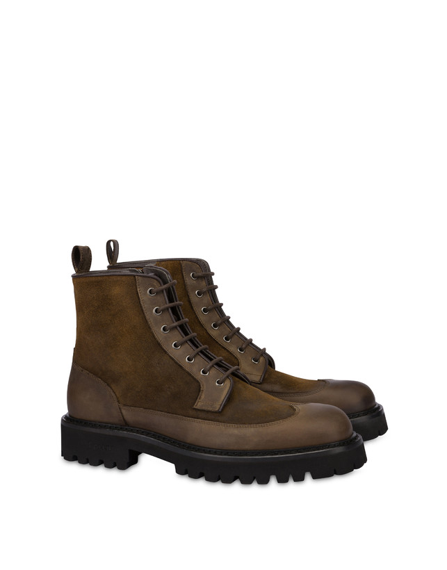 Pollini Combat Boot In Crosta E Vitello Budapest Fango/fango Offerta