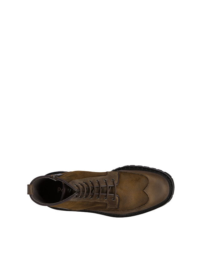 Pollini Combat Boot In Crosta E Vitello Budapest Fango/fango Offerta