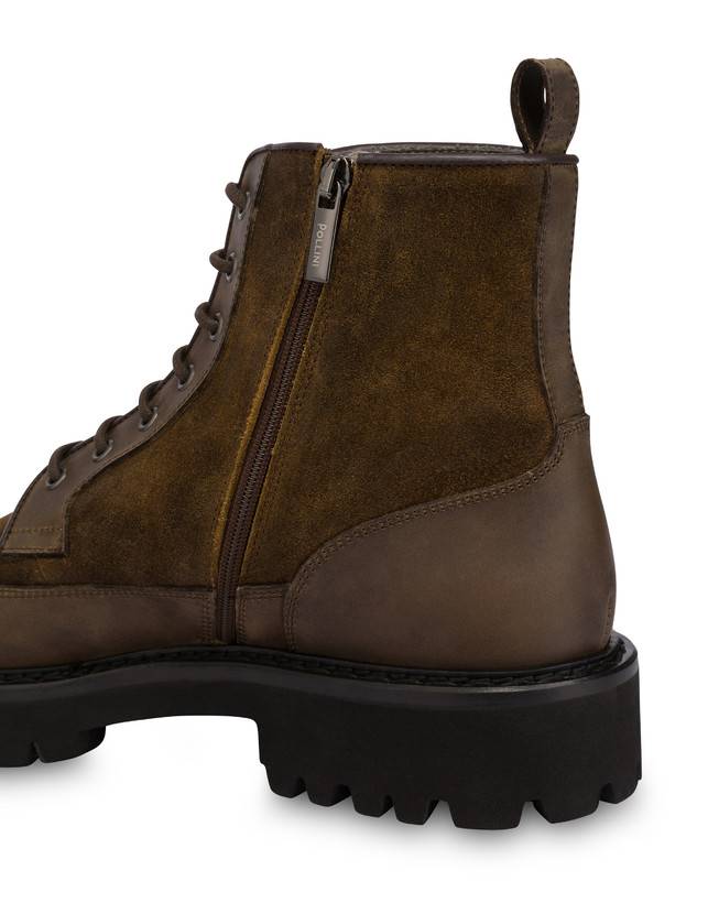 Pollini Combat Boot In Crosta E Vitello Budapest Fango/fango Offerta