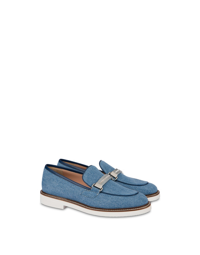 Pollini Mocassini In Tessuto Denim Mannish Denim/navy Vendite Flash