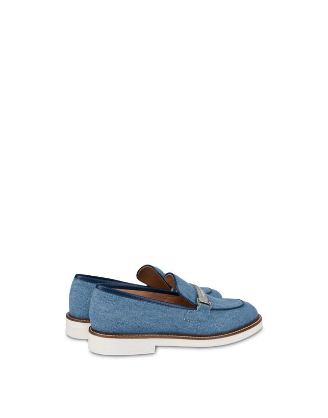 Pollini Mocassini In Tessuto Denim Mannish Denim/navy Vendite Flash