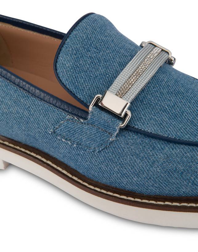 Pollini Mocassini In Tessuto Denim Mannish Denim/navy Vendite Flash