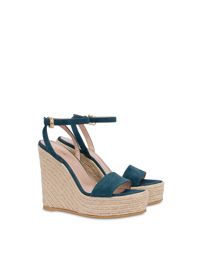 Pollini Sandalo Con Zeppa In Camoscio Playa Pavone Moda