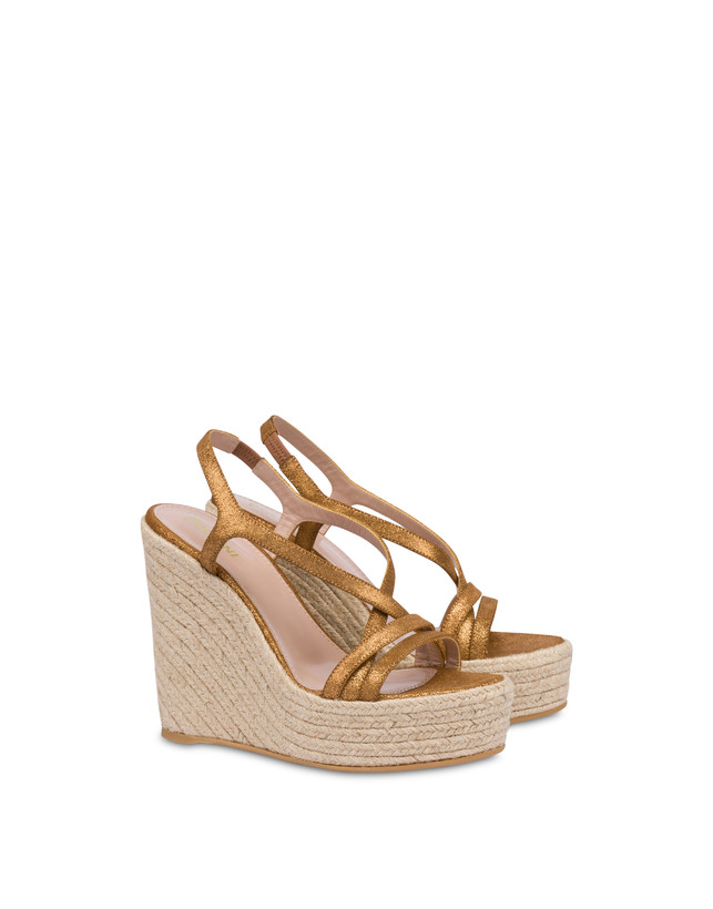 Pollini Sandalo Con Zeppa In Crosta Laminata Playa Oro 2025