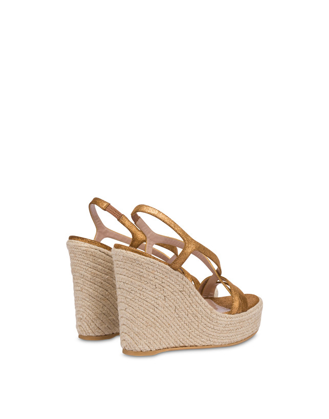 Pollini Sandalo Con Zeppa In Crosta Laminata Playa Oro 2025