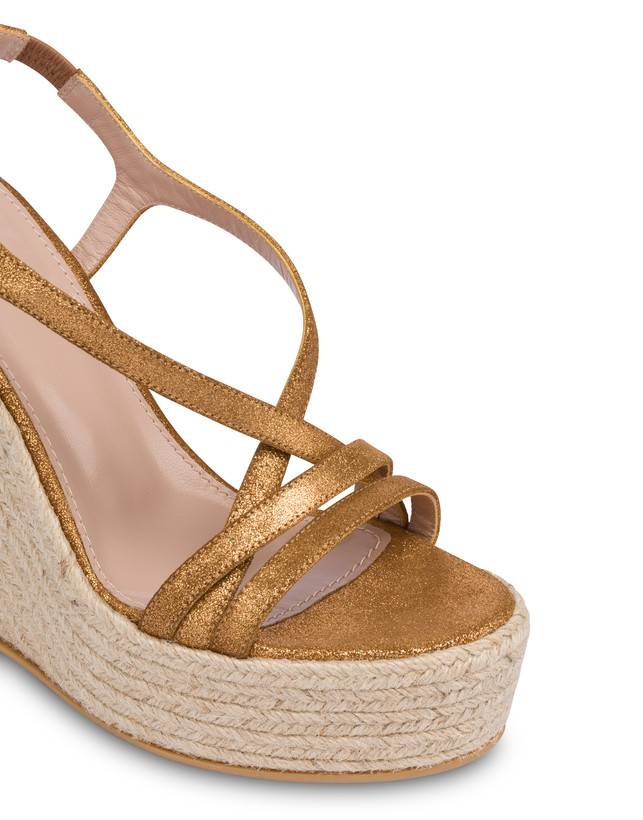 Pollini Sandalo Con Zeppa In Crosta Laminata Playa Oro 2025
