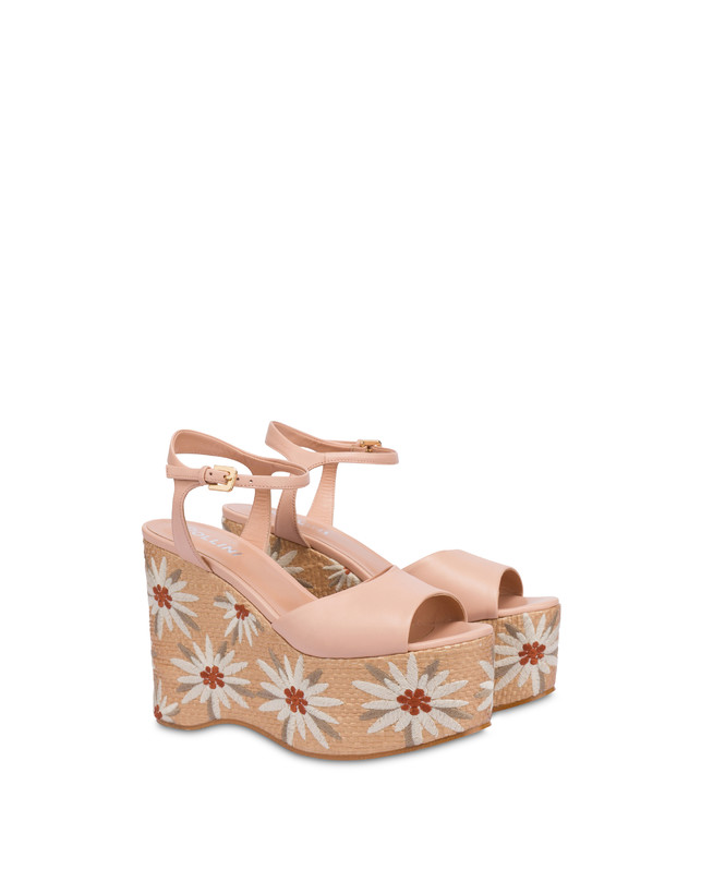 Pollini Sandali Con Zeppa Ricamata Desert Rose Nude/naturale In Linea