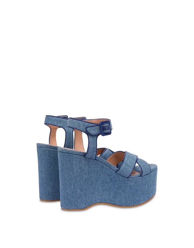 Pollini Sandali In Denim Con Zeppa Capri Denim/navy Vendita