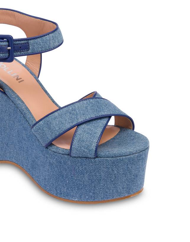 Pollini Sandali In Denim Con Zeppa Capri Denim/navy Vendita
