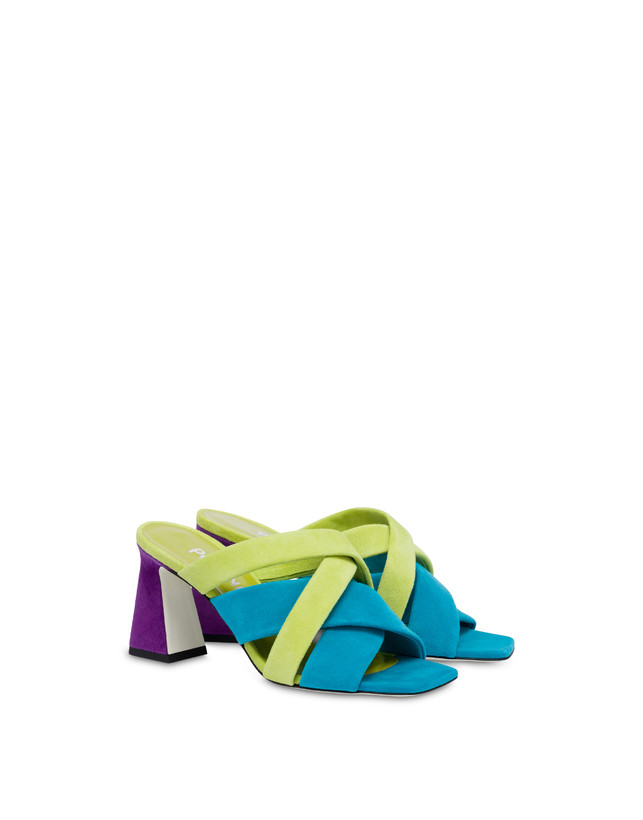 Pollini Mules In Camoscio Colour Explosion Pool/apple/iris Sconti VIP