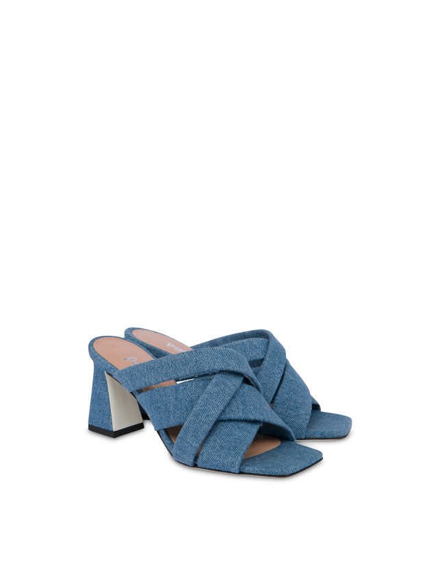 Pollini Mules Con Tacco In Tessuto Denim Denim Promozione Limitata
