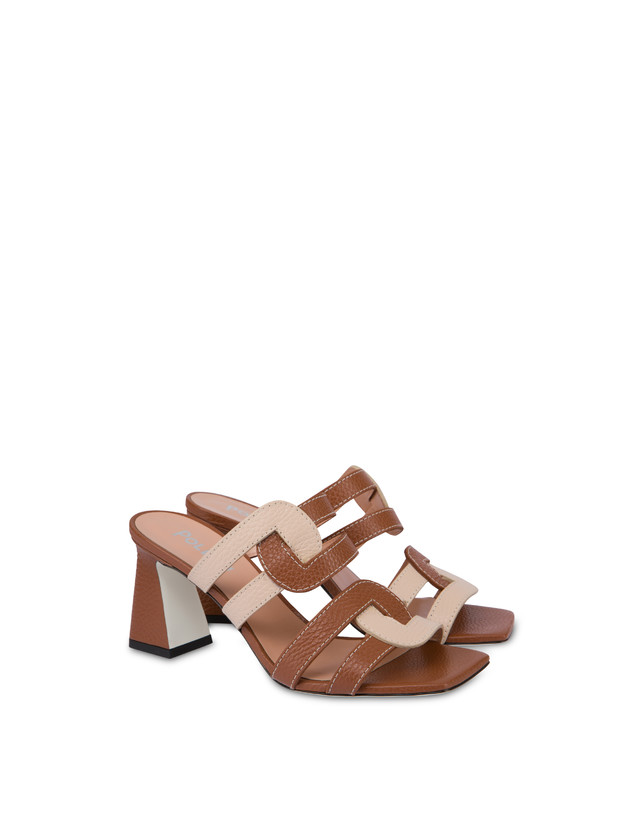 Pollini Mules Con Tacco In Vitello Interlock Wood/sabbia Convenienza