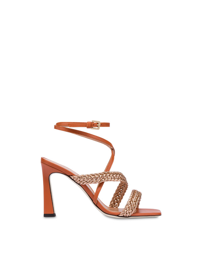 Pollini Sandali Alti In Vitello E Specchio Laminato Italian Savoir Faire Rame/wood