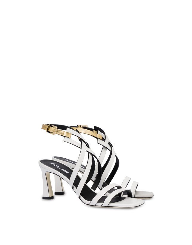 Pollini Sandali In Vitello E Nappa Laminata Incontri Bianco/oro Vendita Calda