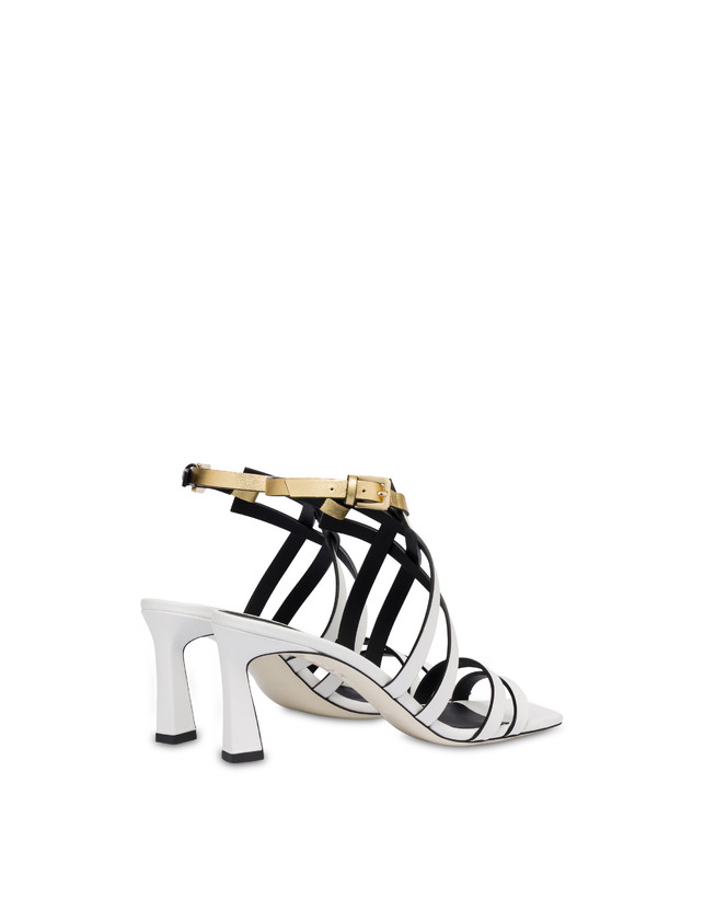 Pollini Sandali In Vitello E Nappa Laminata Incontri Bianco/oro Vendita Calda