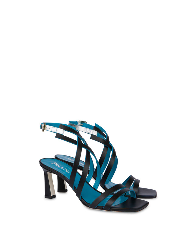 Pollini Sandali In Vitello E Nappa Laminata Incontri Nero/argento Vendita Economica