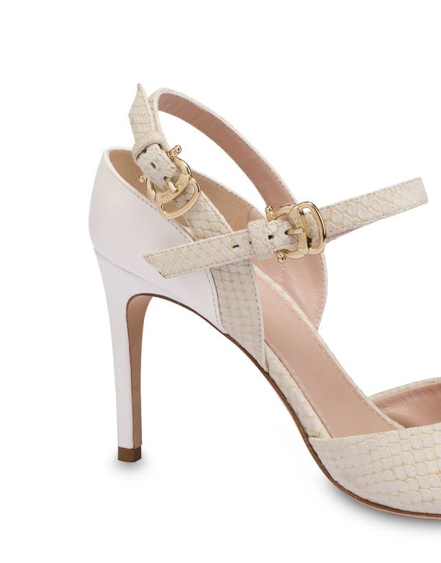 Pollini Slingback In Vacchetta E Nabuk Stampa Pitone Vertigo Gesso/bianco Vendite Flash