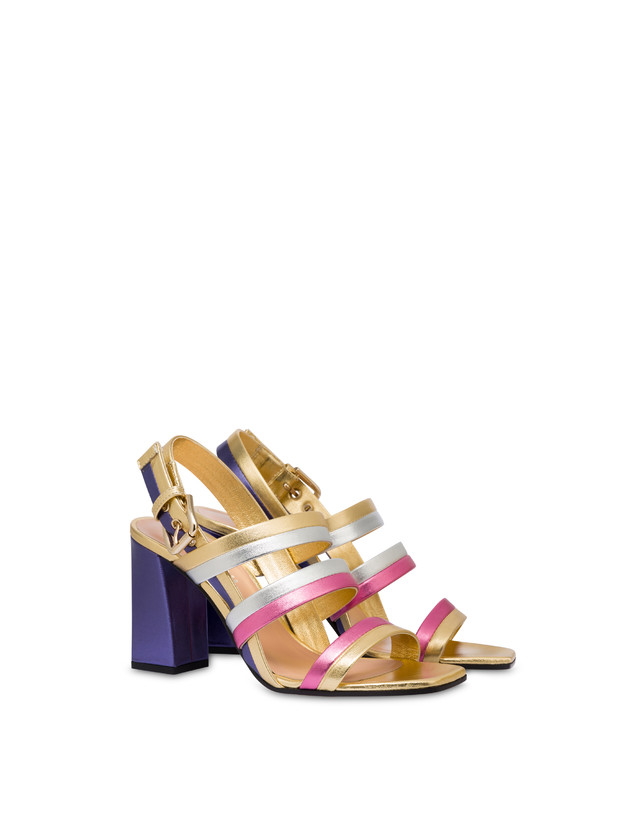 Pollini Sandali In Nappa Laminata Rainbow Oro/peonia/argento/iris Qualità Garantita