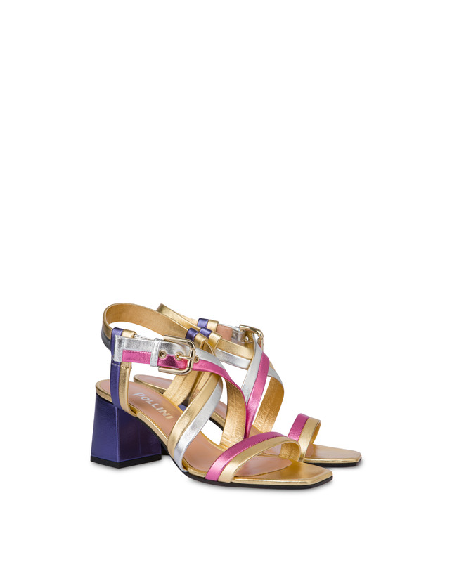 Pollini Sandali In Nappa Laminata Rainbow Oro/peonia/argento/iris Negozi Online